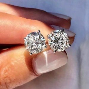 NEW 2 CARAT DIAMOND SILVER STUD EARRINGS